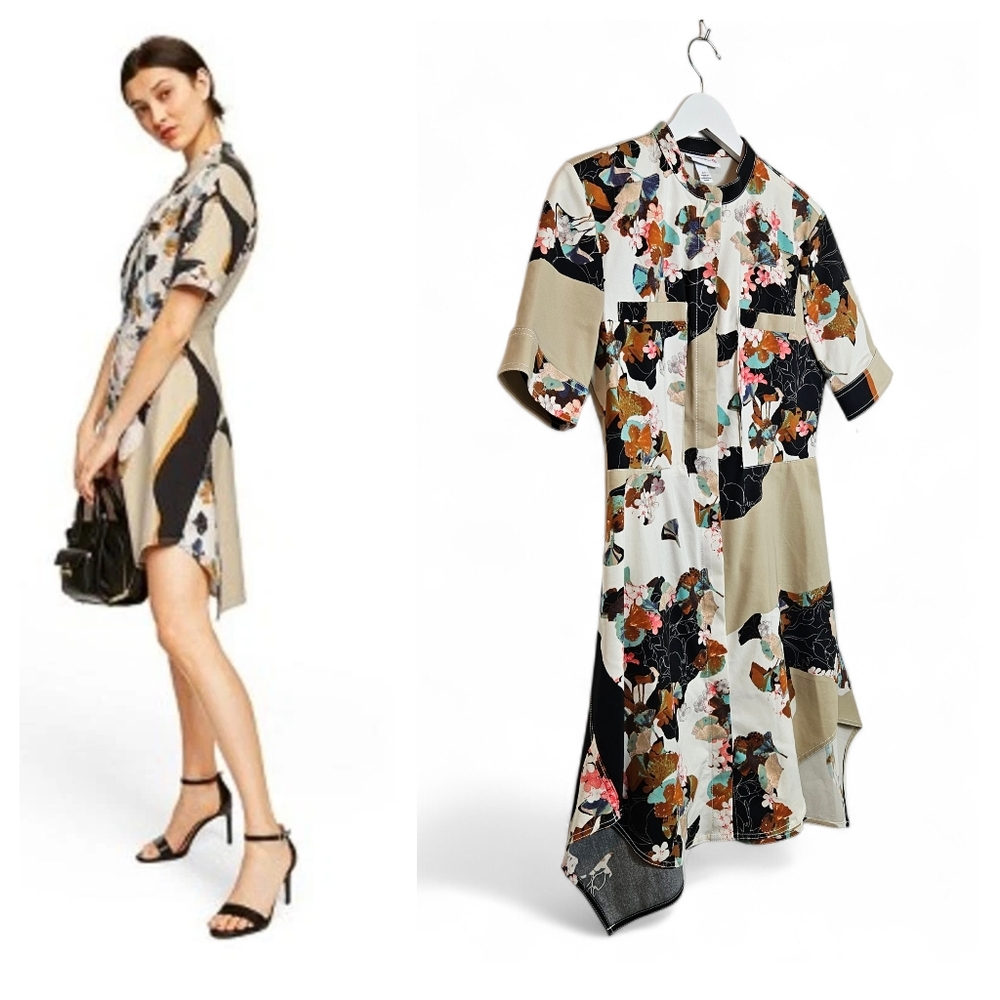 3.1 Phillip Lim Target Floral Asym Shirt Dress Zip Front Stretch Size S